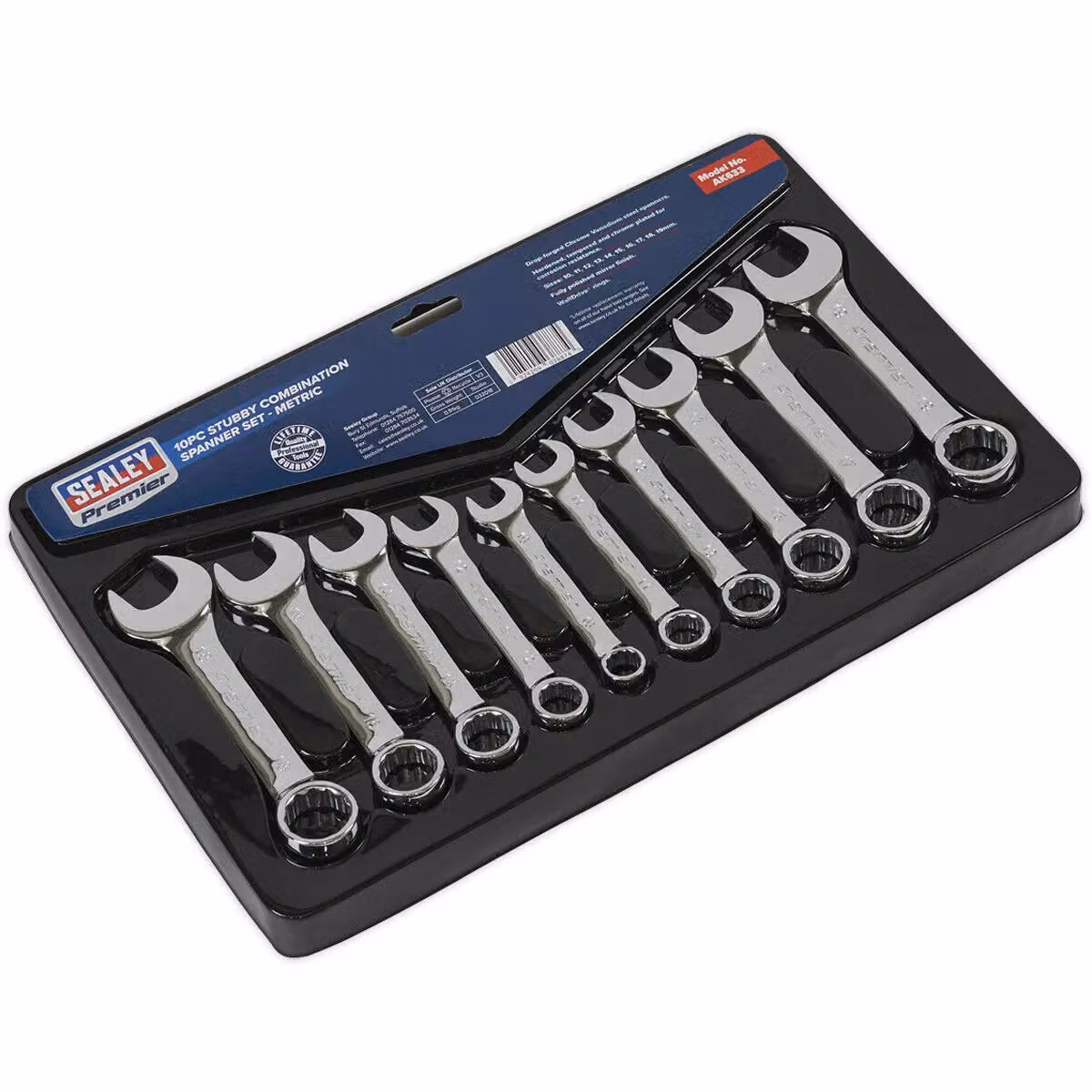 Loops 10-Piece Stubby Combination Spanner Set, 10mm to 19mm, 12-Point Short Handled Ring Spanners in Silver Chrome Vanadium – 2
