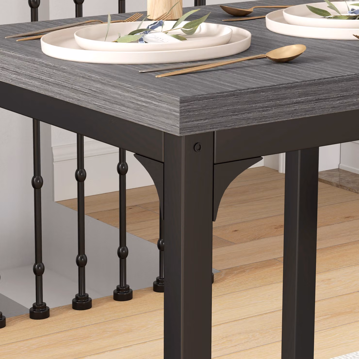 HOMCOM Three-Piece Minimalist Dining Set in Grey Wood Grain with Square Table and Three Chairs – 6