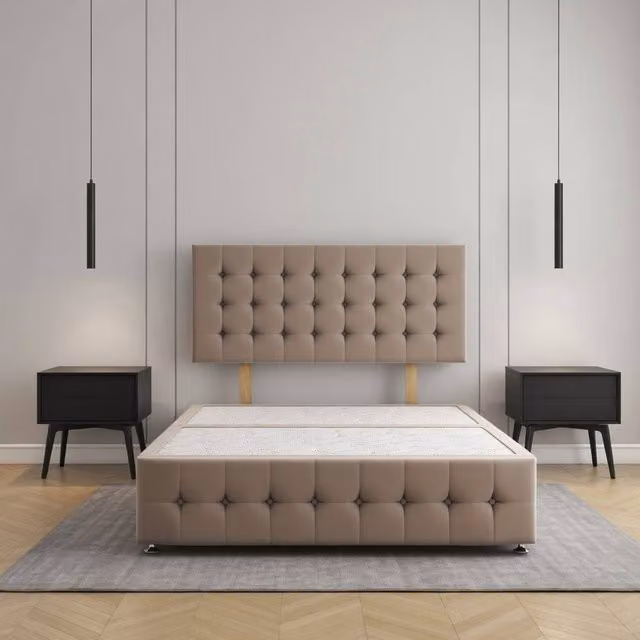 Regional Furnishings King Size Upholstered Velvet Divan Bed Base with 24 inch Headboard and 12 inch Footboard in Bronze, W/D/H: 180 x 200 cm