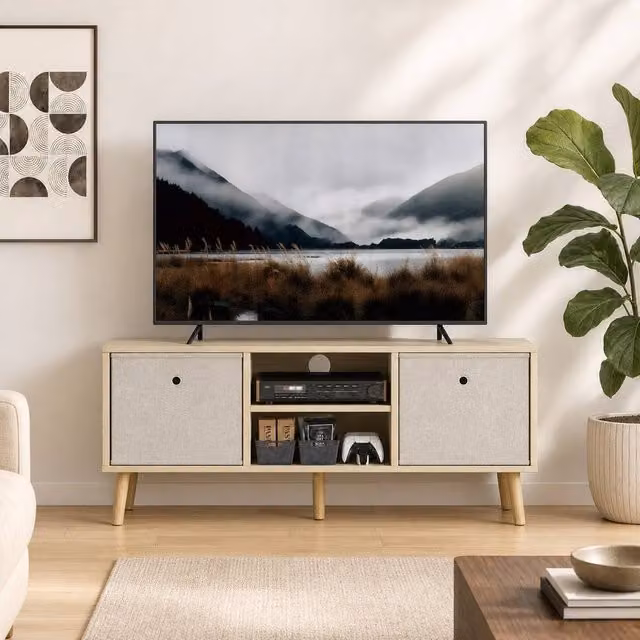 STILVORA Scandinavian Style TV Stand in Beige with Wood Finish, Width: 110 cm