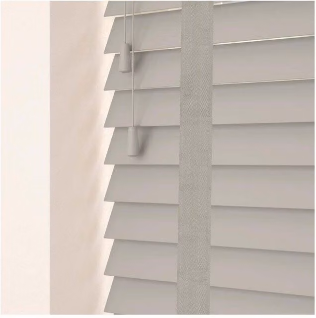 NewEdgeBlinds 50mm Real Wood Venetian Blind with Tapes, Pale Grey, W: 70 cm, H: 120 cm