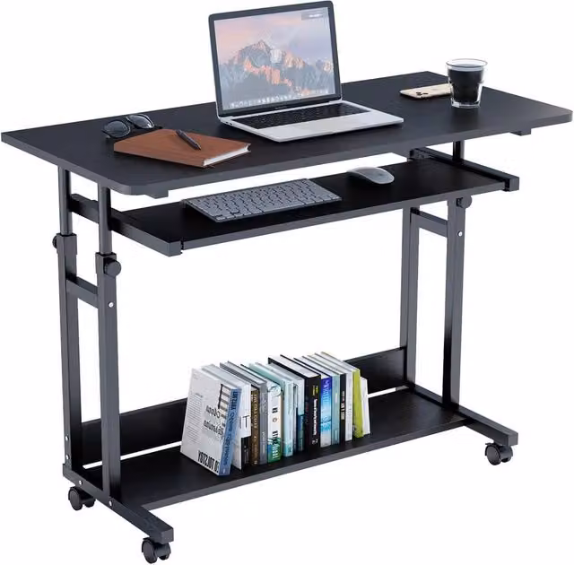 Dprodo Height Adjustable Portable Computer Desk with Castors in Black