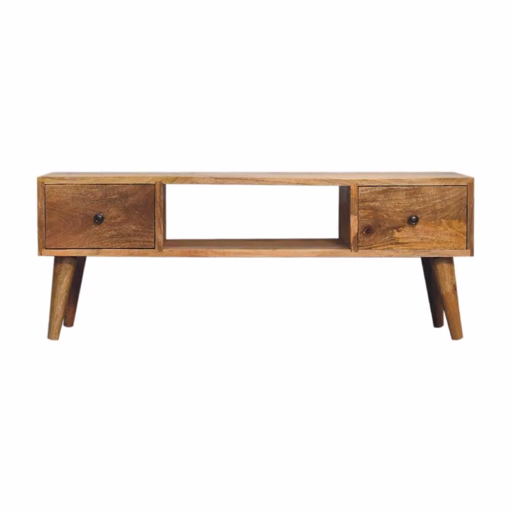 STILVORA Rectangular Mango Wood Coffee Table with 2 Drawers in Light Brown and Light Bronze – 2