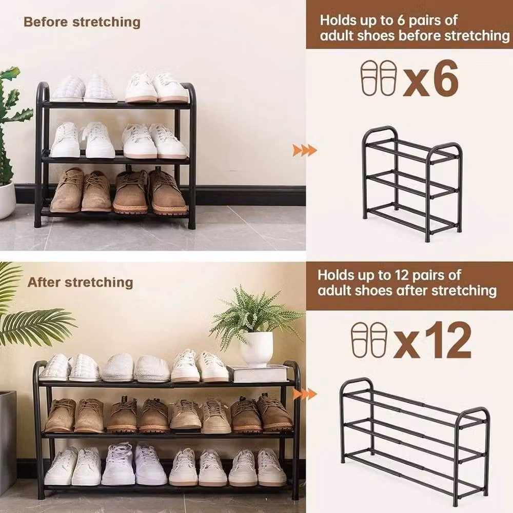 FORGEVIO 3-Tier Expandable and Adjustable Metal Shoe Rack in Black – 6