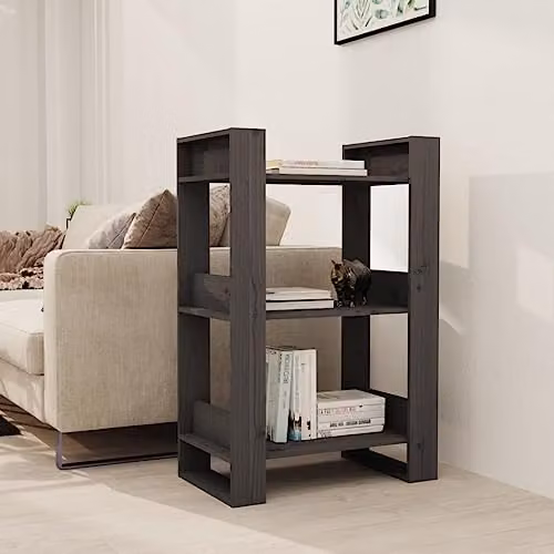 vidaXL Grey Solid Wood Pine Book Cabinet and Room Divider W/D/H: 60 x 35 x 91 cm – 2