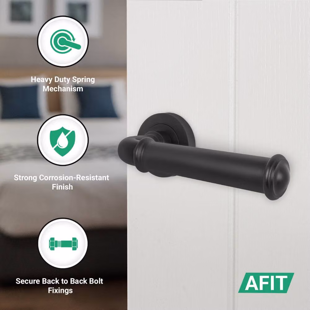 AFIT Matt Black Internal Lever On Rose Door Handle, 4 Pack – 2
