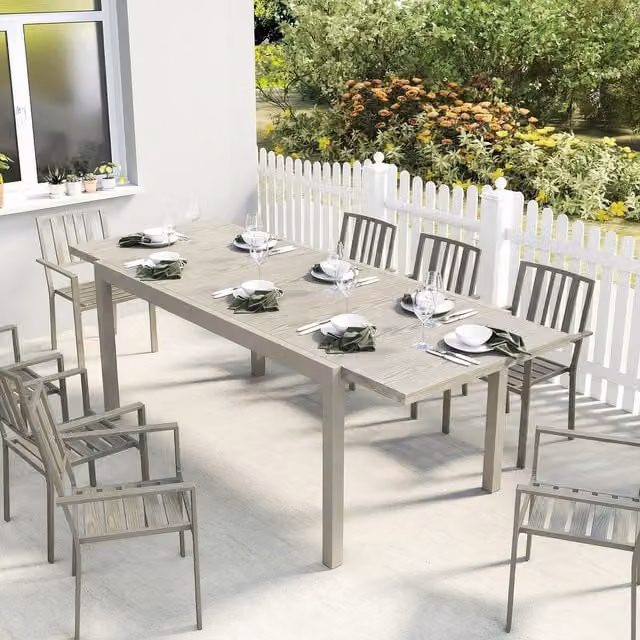 Outsunny Extending Aluminium Garden Dining Table for 8-10 People in Light Grey Wood Effect