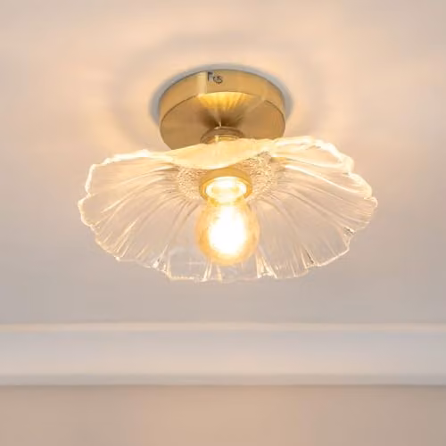 ValueLights Gold and Transparent Glass Flower Flush Ceiling Light with LED Bulb – 2