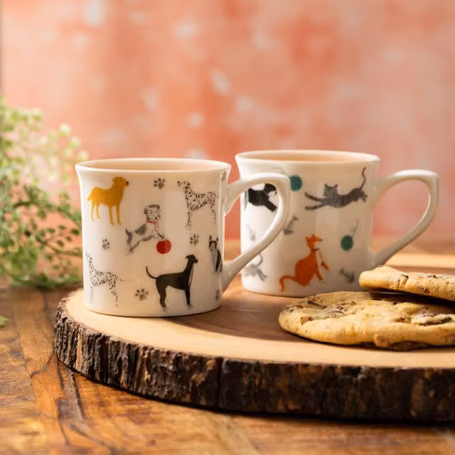 Mikasa Cat Fluted China Mug, White Ceramic Tea and Coffee Cup, 300ml