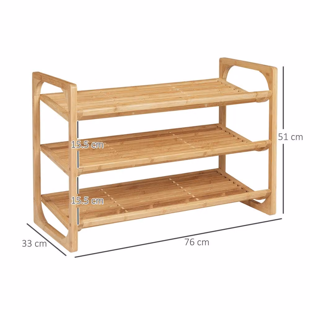 STILVORA Bamboo Shoe Rack with 3 Slatted Shelves in Natural – 2