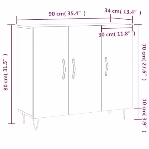 vidaXL Modern Sideboard in Brown Smoked Oak, W/D/H: 90 x 34 x 80 cm – 3