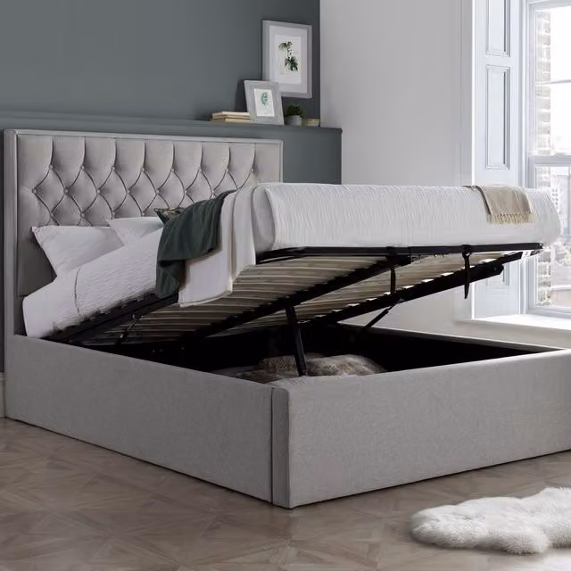 Bedmaster Wilson Grey Fabric Upholstered Ottoman Bed W/D/H: 180 x 200 cm