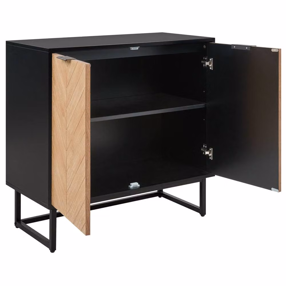 Wyld Haus Nordic Living Sideboard in Black with Light Wood Veneer, 2 Doors, Width: 80 cm – 4