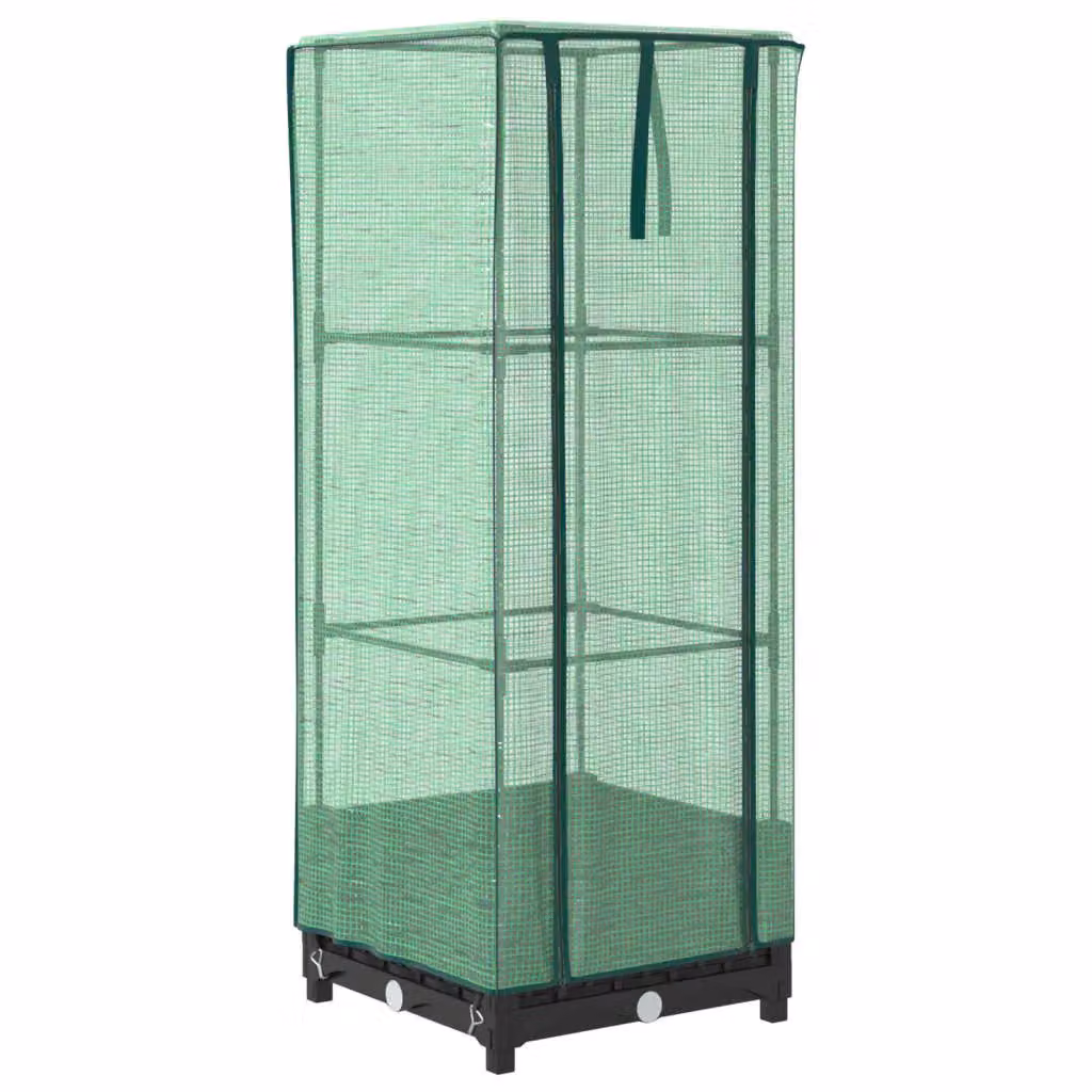 Berkfield Home Raised Bed with Greenhouse Cover in Black Rattan Look, W/D/H: 40 x 40 x 123 cm – 2