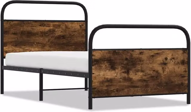 Berkfield Home Single Bed Frame in Smoked Oak and Brown Engineered Wood, W/D/H: 90 x 190 cm