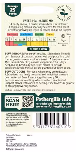 Mr Fothergill's Oh Sow Simple Sweet Pea Scented Mix Multicolour Climbing Flower Seeds – 2