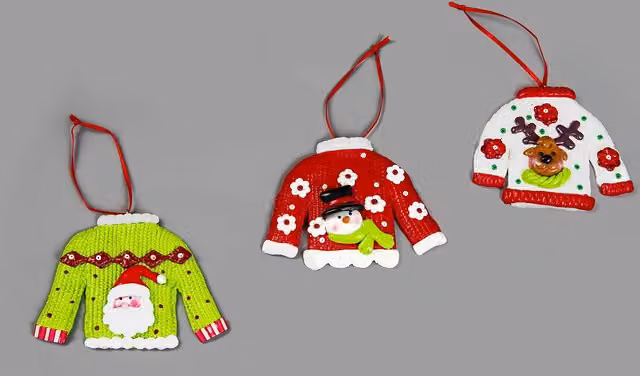 Shatchi Set of 3 Multicolour Ceramic Christmas Tree Hanging Jumpers with Santa, Snowman and Reindeer Figures – 3