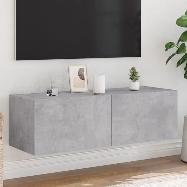 Berkfield Home Modern Wall Mounted TV Cabinet with LED Lighting in Matt Grey, W/D/H: 100 x 31 x 31 cm – 1