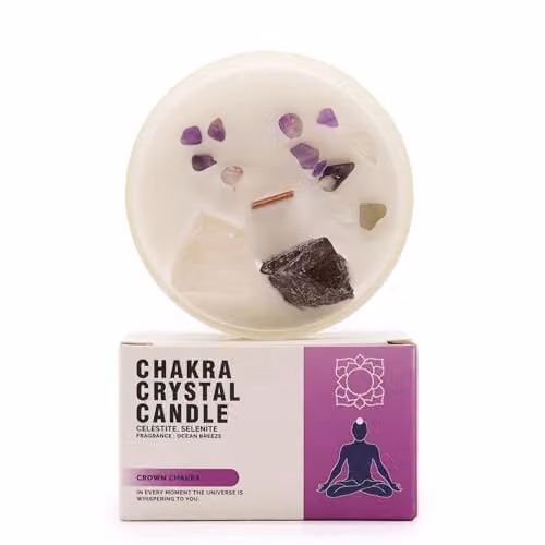 Ancient Wisdom Crown Chakra Gemstone Candle in Blue and Purple
