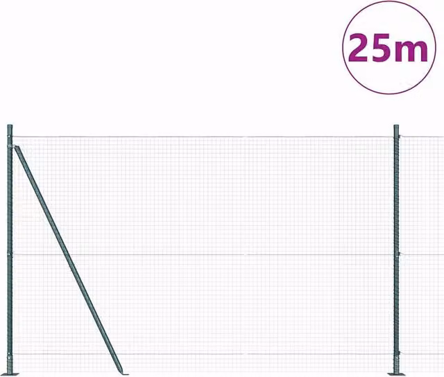 Berkfield Home Green Powder-Coated Steel Welded Wire Fence with 13 Flanged Posts, W/H: 25 x 1.4 m – 1