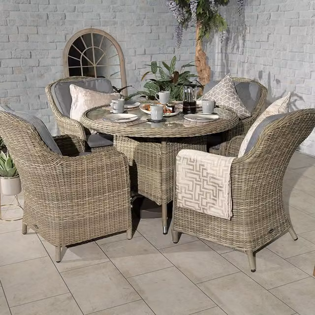 Royalcraft 5 Seater Round Imperial Dining Set in Grey Powder Coated Aluminium with Glass Top