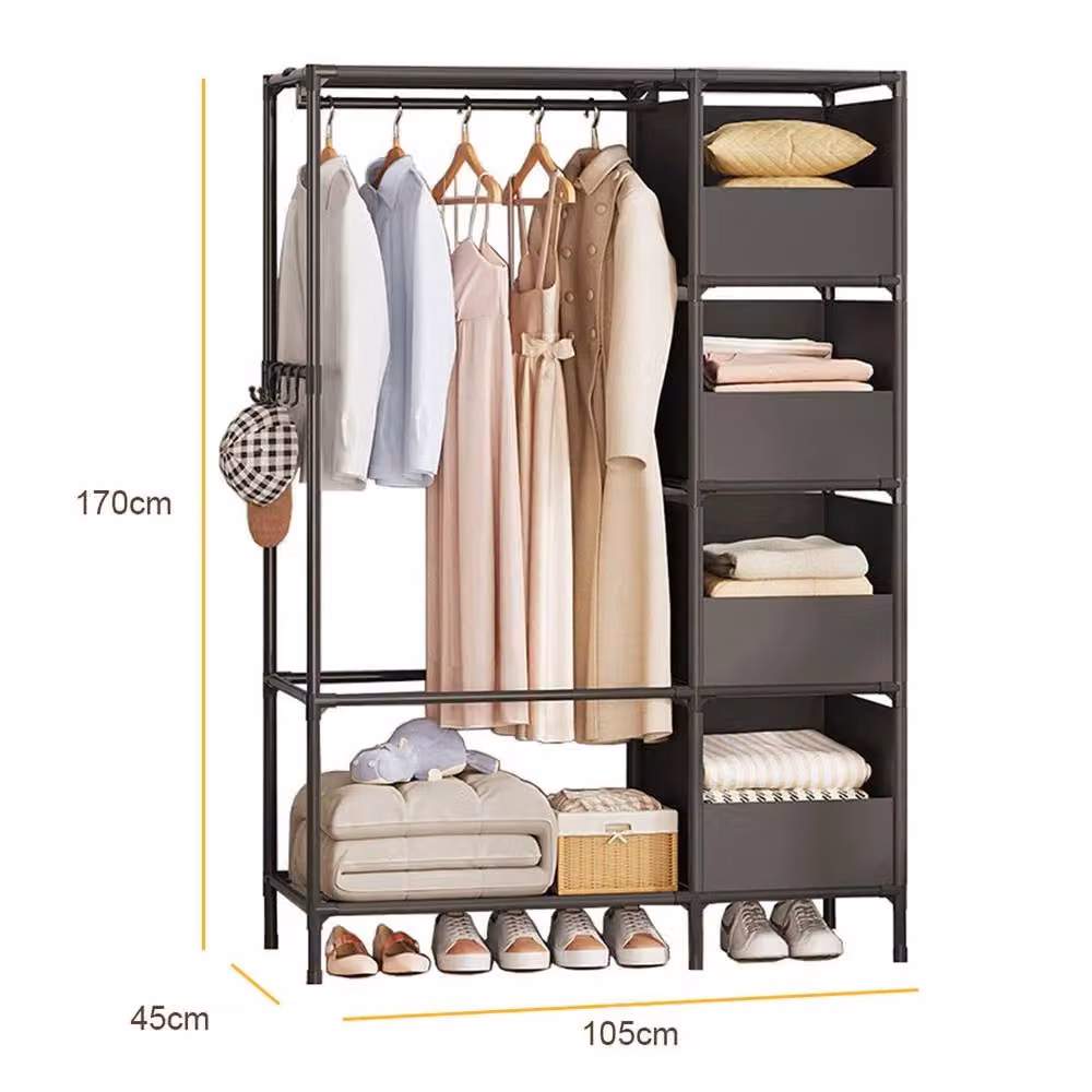 EONLION Black Metal Clothes Rail with Continuous Linear Rail, Matt Finish – 2