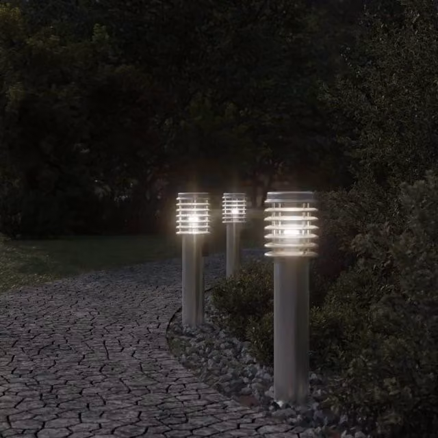Berkfield Home Outdoor Stainless Steel Floor Lamp in Silver, Height: 60 cm