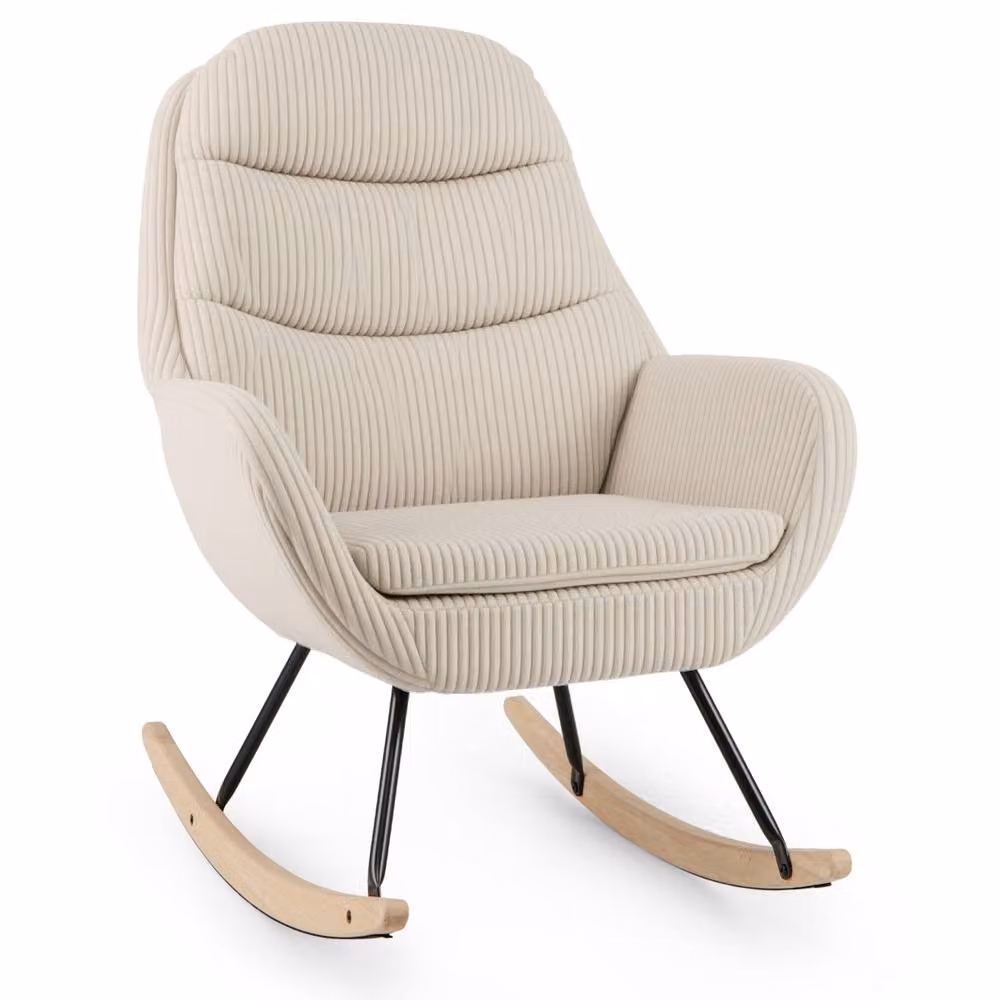 Costway Upholstered Nursery Glider Rocking Chair with Padded Backrest and Armrests in Beige – 2