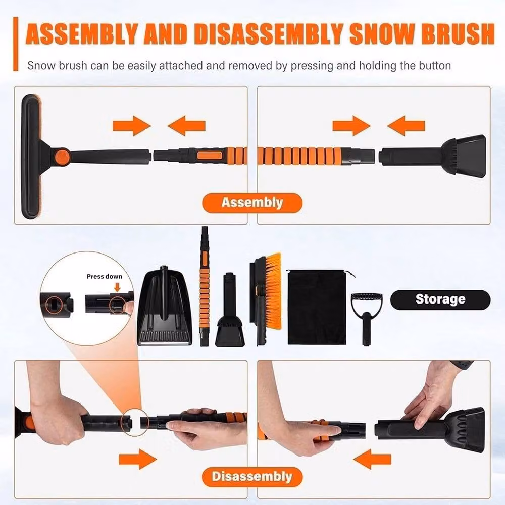 NESTLUNE 5-in-1 Extendable Snow Brush and Ice Scraper with Telescopic Handle, Black – 4