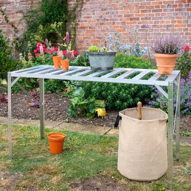 Lacewing Traditional Slat Greenhouse Staging Bench Table in Silver
