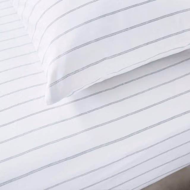 Murmur Olivia Super Kingsize Striped Cotton Percale Fitted Sheet, Cloud Grey, W: 200 cm x D: 200 cm