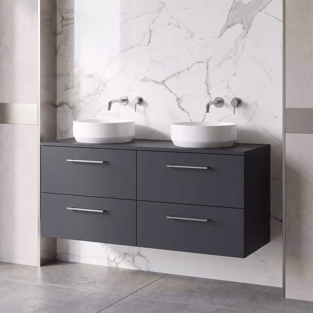 Balterley Level 1200mm Wall Hung 4 Drawer Vanity Unit with Worktop, Dark Grey – 2