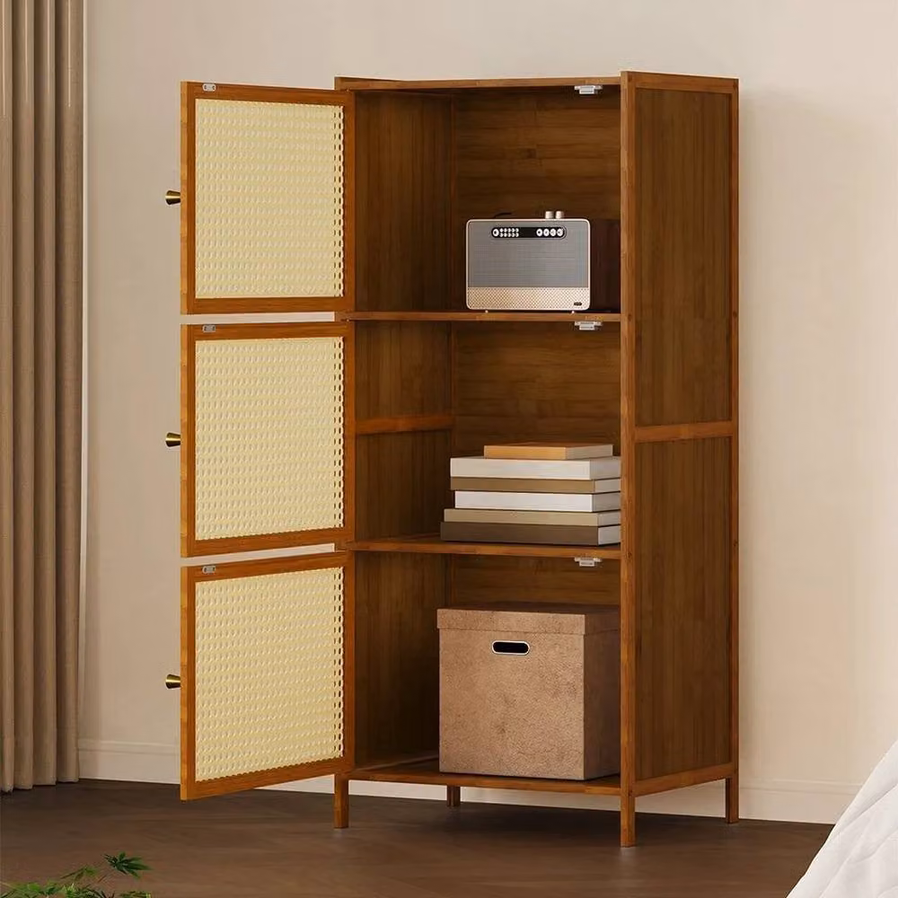 PAWNORA 3-Tier Wooden Storage Cupboard with Hinged Doors in Brown – 4