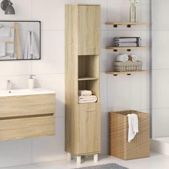 Berkfield Home Practical Bathroom Cabinet in Sonoma Oak, Light Brown, W: 30.5 cm, D: 30 cm, H: 179 cm