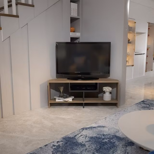 Decorotika Maldives Modern Corner TV Unit in Walnut and Black