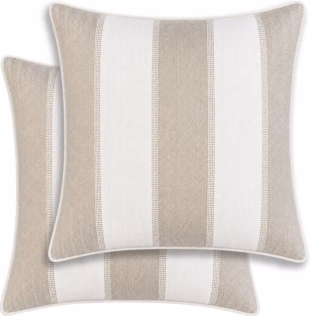 Enhanced Living Henley Woven Stripe Cushion Covers, Pair of Square Cases, Beige and Brown, W/D/H: 43 x 43 x 43 cm