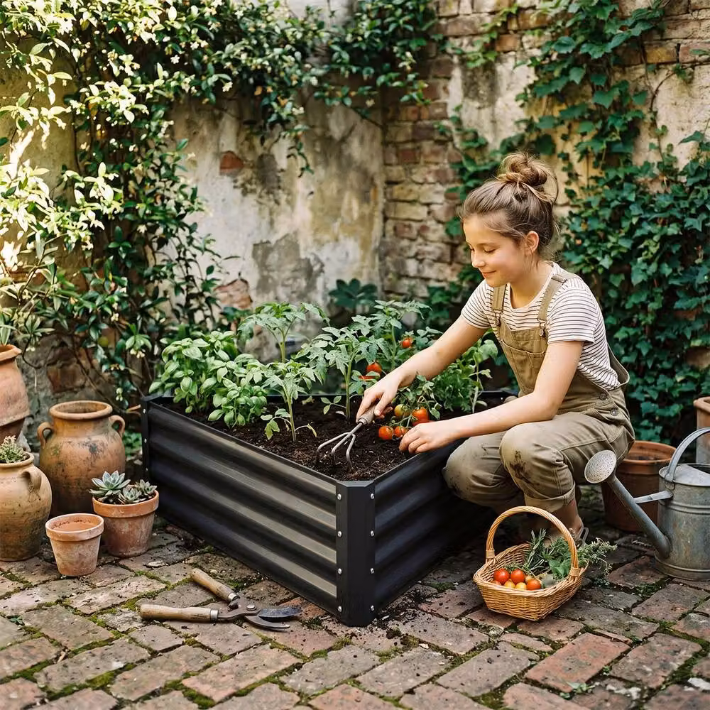 Living and Home Galvanised Steel Triangular Raised Garden Bed in Grey – 3