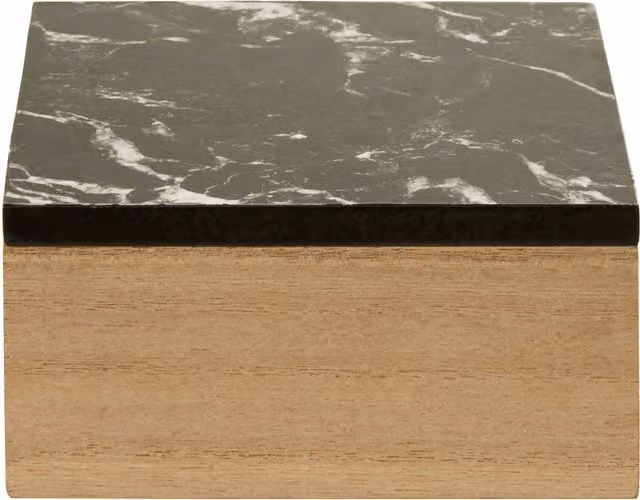 Premier Housewares Black Marble Effect Square Wooden Trinket Box with Lid W/D/H: 12.0 x 12.0 x 6.0 cm