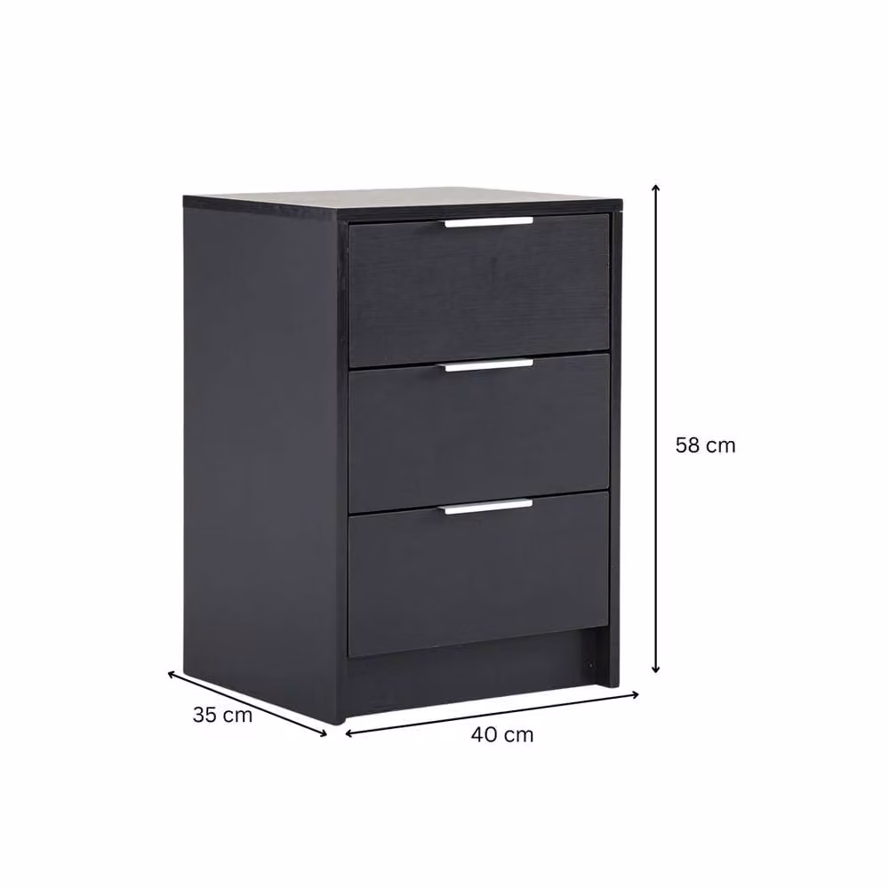 NESTLUNE Black 3 Drawer Modern Bedroom Storage Unit W: 100 cm, D: 15 cm, H: 15 cm – 2