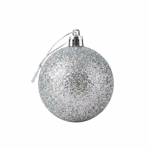 Shatchi Silver Glitter Christmas Bauble, 20 cm Round Hanging Ornament
