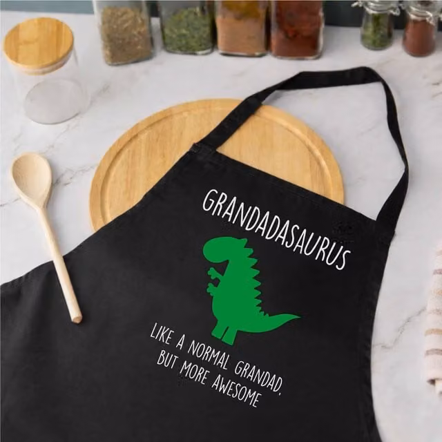 60 SECOND MAKEOVER Men's Grandad Dinosaur Apron in Black