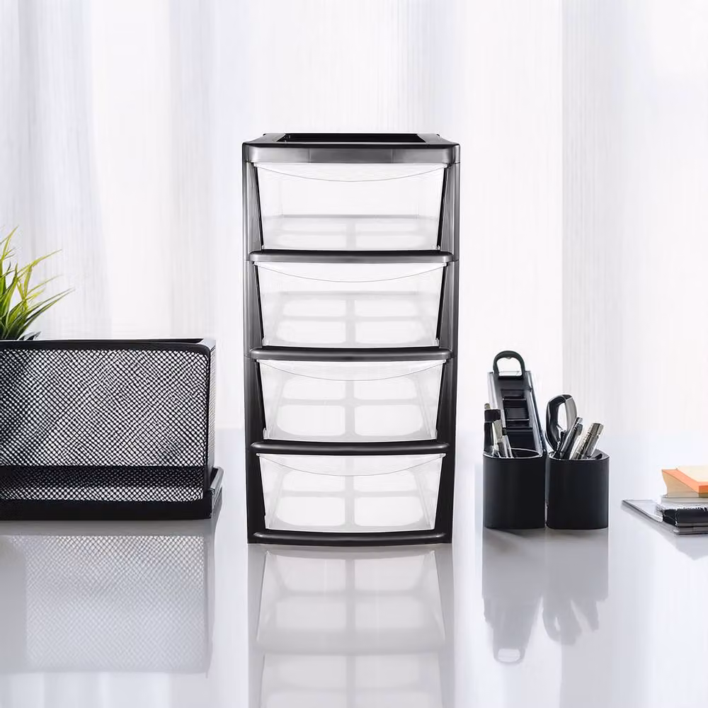 Simpa Set of 2 Mini 4 Drawer Storage Tower Units, Black, H: 40 cm – 2