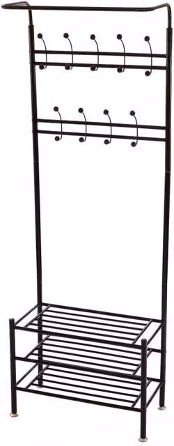 Oypla Heavy Duty Metal Coat and Shoe Rack with Clothes Rail in Black