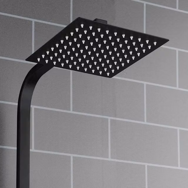 NESTLUNE Large Square Dual Waterfall Rain Shower Head in Matt Black Stainless Steel – 1
