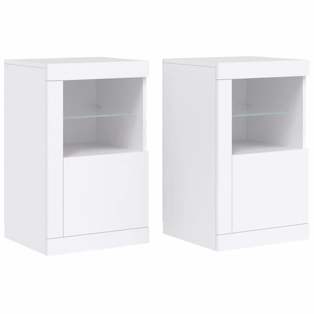 Berkfield Home Set of 2 White Modern Side Cabinets with Integrated LED Lighting and Glass Doors