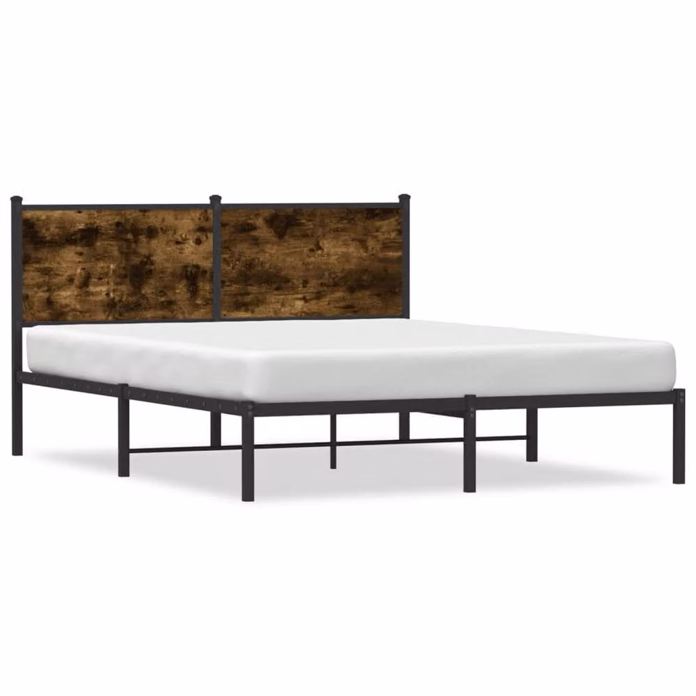 Berkfield Home Metal and Wood Bed Frame in Smoked Oak Brown, W: 140 cm, D: 200 cm, H: 91.5 cm – 3
