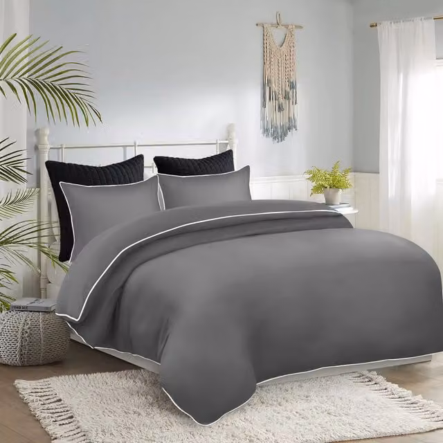 Cotton Passion Grey Microfibre Duvet Cover Set, 200 x 200 cm
