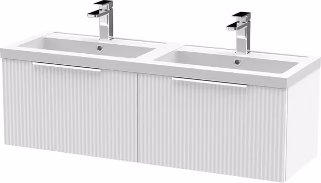 Balterley Fluted Wall Hung 2 Drawer Vanity Basin Unit and Basin in Satin White, Width: 120 cm – 1