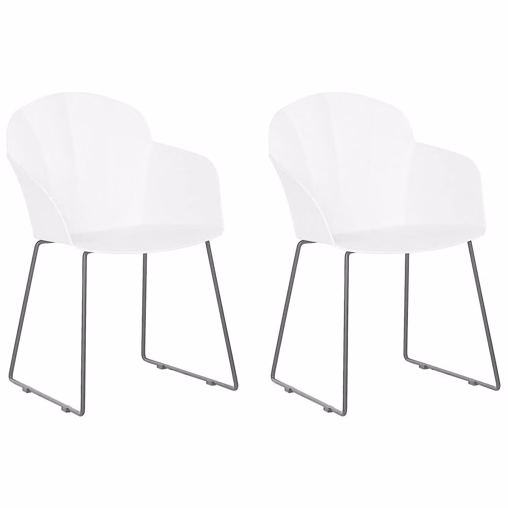 Wyld and Coco Set of 2 Modern Dining Chairs with White Synthetic Leather Seats and Black Metal Cantilever Legs – 2
