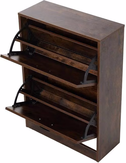 KORVIXA 2 Drawer Brown Glossy Shoe Cabinet Storage Rack W/D/H: 58 x 24 x 83.5 cm – 1